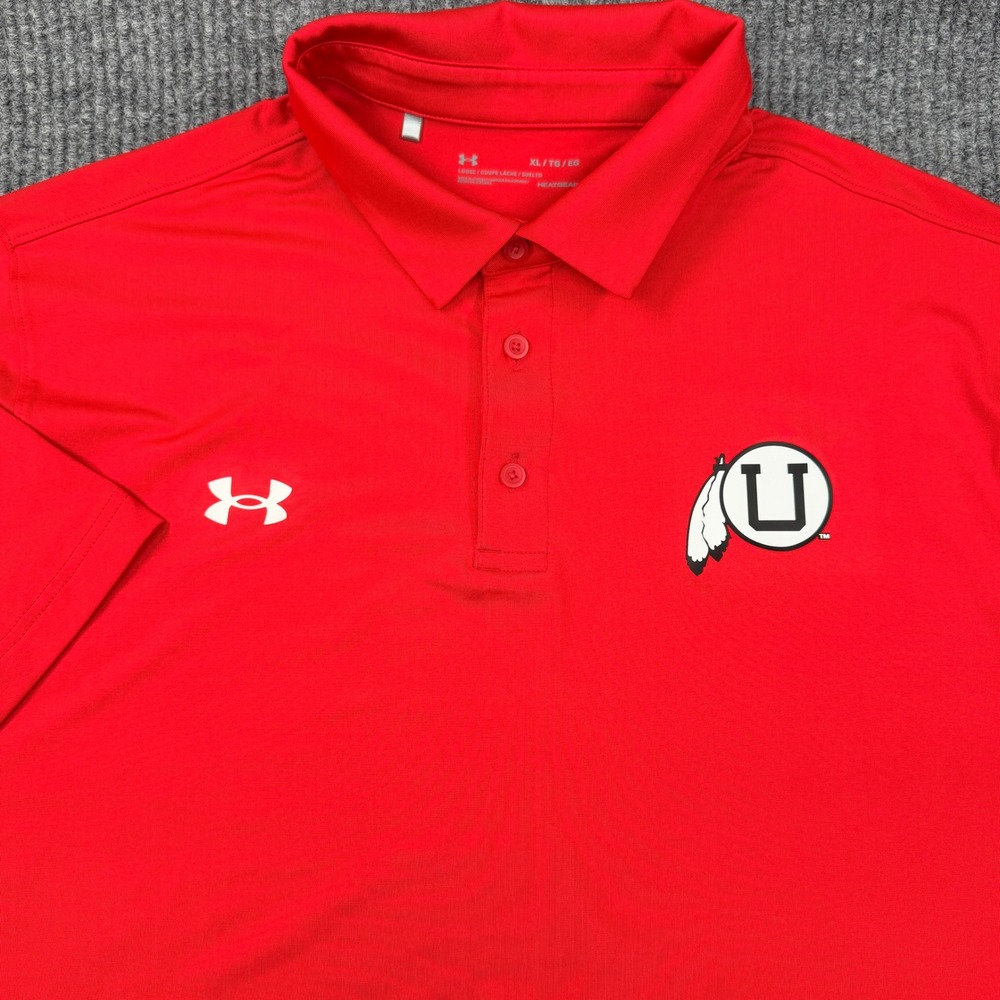 Under Armour Polo Men XL Red Utah Utes HeatGear Short Sleeve UM8213